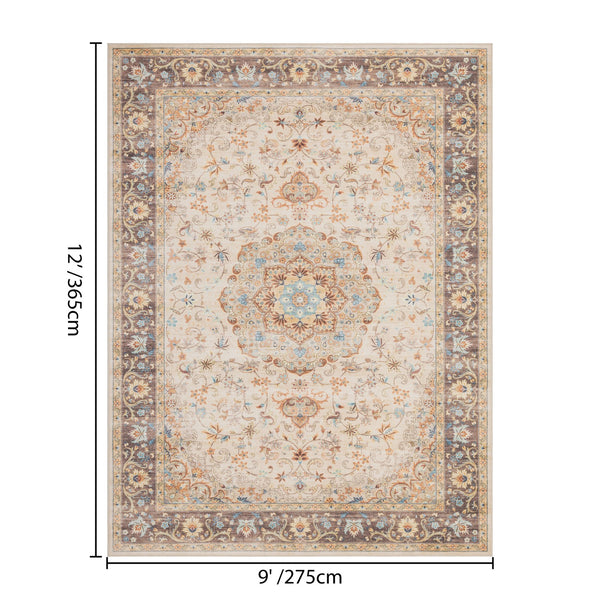 English Elm Premier Traditional Ivory Area Rug Low Pile Design for Living Dining and Entryway B186P479370