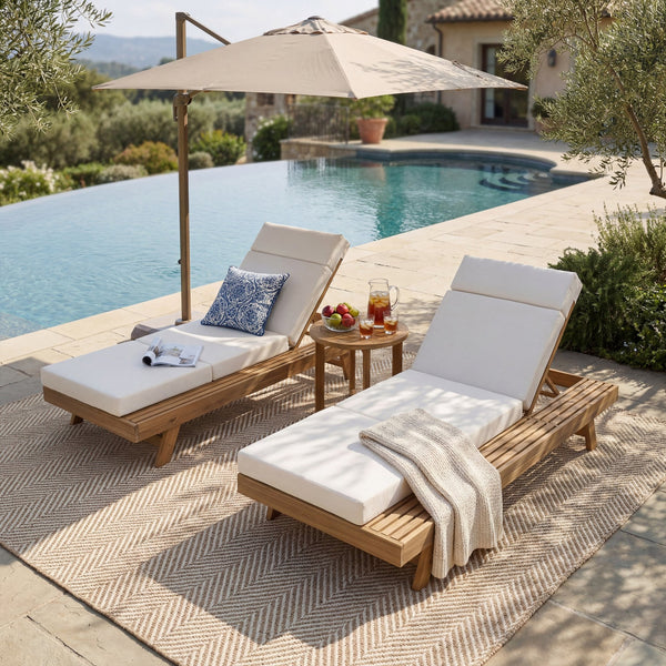 English Elm Lounge Chaise Outdoor Acacia Wood Slatted Frame with Water Resistant Cushion Resort Style Cream,Light Brown N770P442L67C