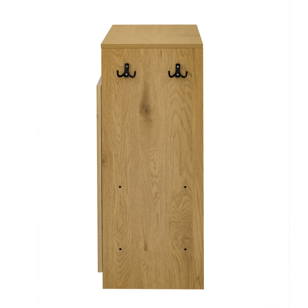 English Elm U_style Entryway Console Set with Wavy Doors Cushioned Bench and Adjustable Shoe Storage N711P345166O