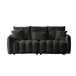 English Elm 78 Inch Teddy Velvet Three Seat Sofa Solid Wood Frame Plush Cushions for Living Room Black W2564S00125