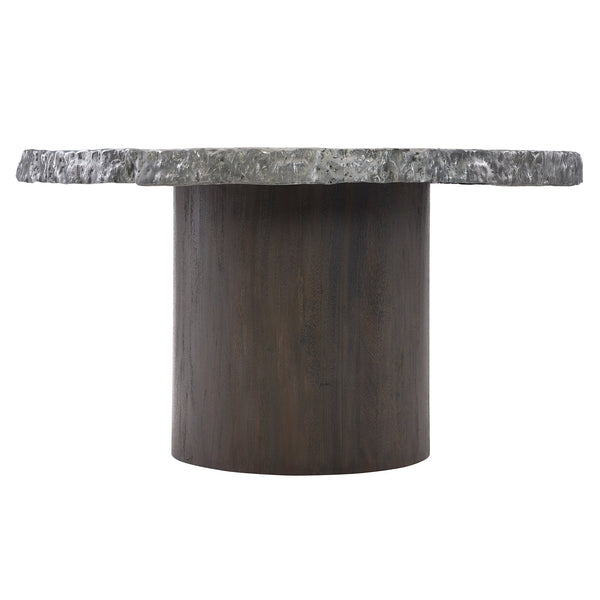 Bernhardt Bernhardt Reclaimed Aluminum Live-Edge Round Dining Table With Suar Wood Cylindrical Base, 54" K1328