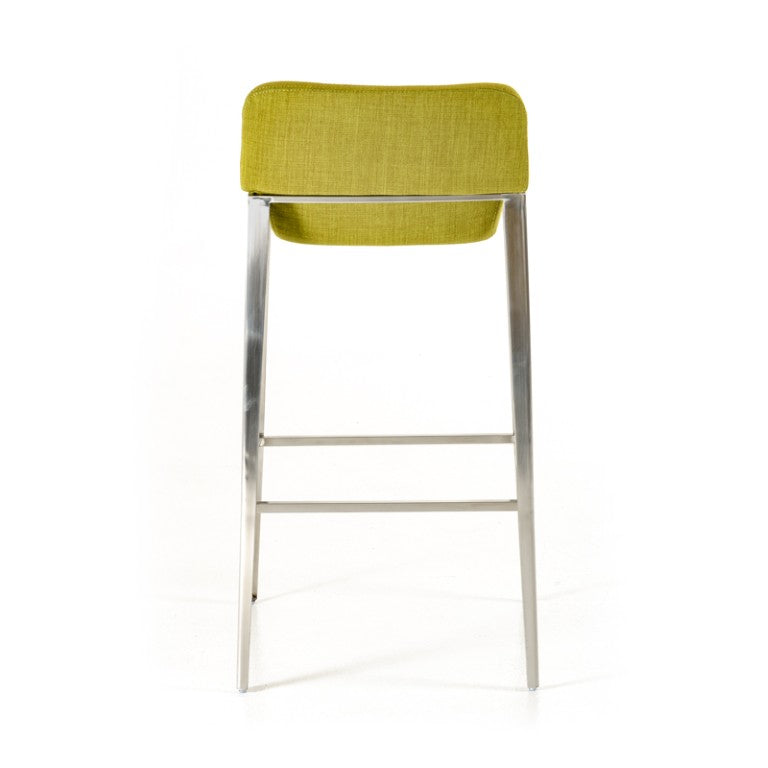 VIG Furniture Adhil Mid-Century Green Fabric Bar Stool With Tapered Stainless Legs, Padded Seat & Footrest Durable Upholstery VGOBA105-F-GRN