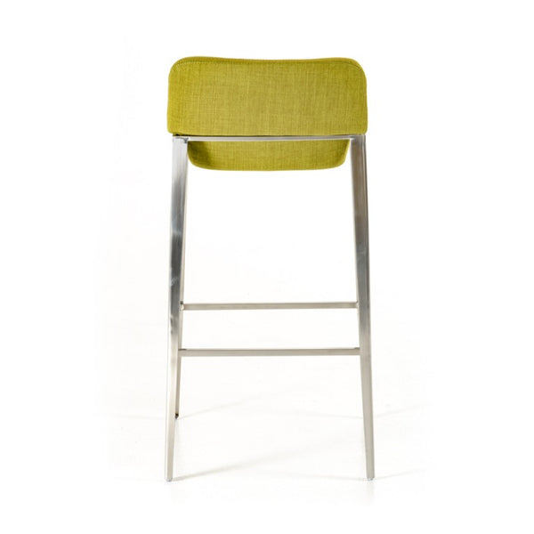 VIG Furniture Adhil Mid-Century Green Fabric Bar Stool With Tapered Stainless Legs, Padded Seat & Footrest Durable Upholstery VGOBA105-F-GRN