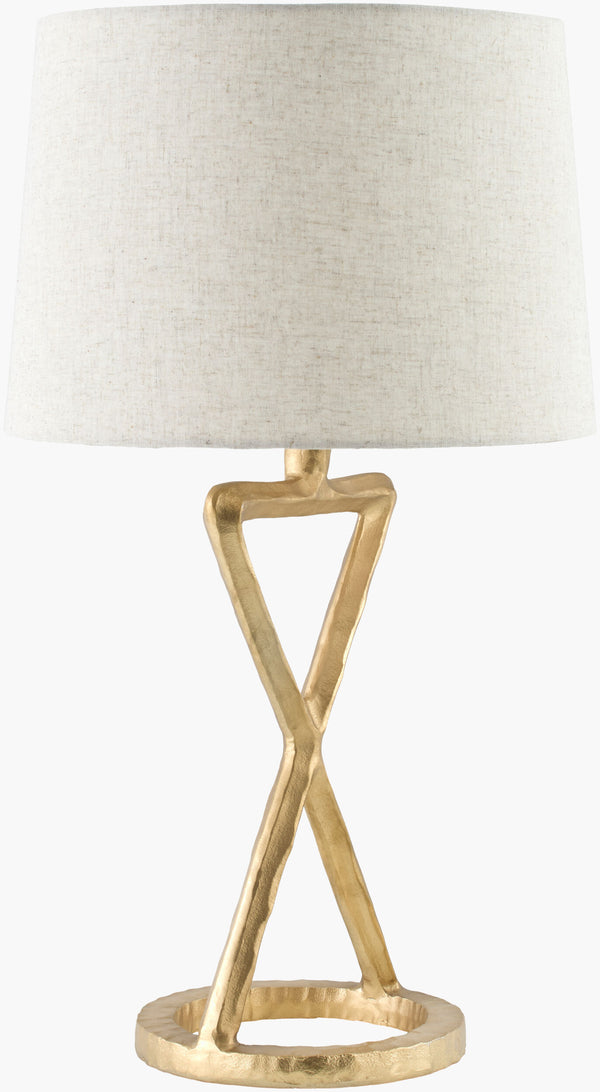 Surya Adaje 29" Industrial Rustic Accent Table Lamp With Cotton Shade - Elevate Your Home Decor Today! Body, Gold,Shade (Outside), Beige,Shade (Inside), White,Finial, Gold,Harp, Metallic ,Gold,Cord, Brown Aluminum,Cotton,Cotton,Cotton,Metal,Aluminum Adj-001