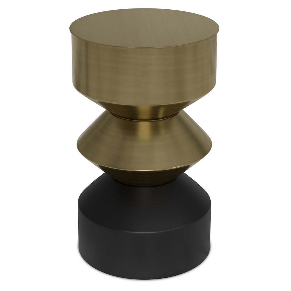 English Elm Miller Sculptural Side Table in Black & Antique Brass — Handcrafted Iron End Table, 14" Round Top, 20" H B136P158943