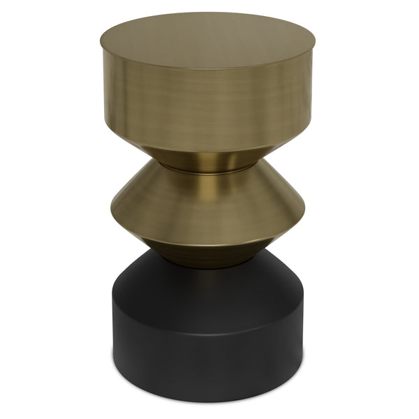 English Elm Miller Sculptural Side Table in Black & Antique Brass — Handcrafted Iron End Table, 14" Round Top, 20" H B136P158943
