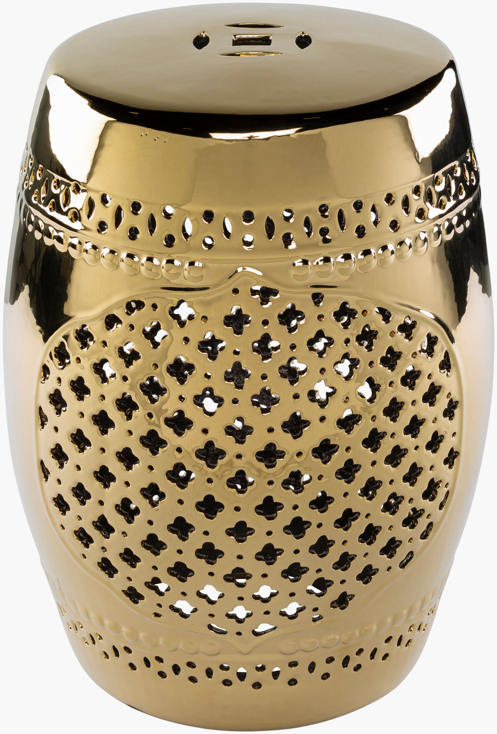 Surya Auburndale 18"H Ceramic Garden Stool - Stylish Outdoor Accent For Modern Patios & Gardens Top, Gold,Base, Gold Ceramic,Ceramic Adl-006