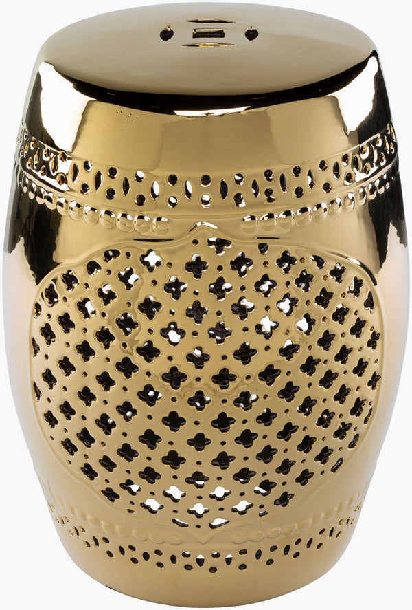 Surya Auburndale 18"H Ceramic Garden Stool - Stylish Outdoor Accent For Modern Patios & Gardens Top, Gold,Base, Gold Ceramic,Ceramic Adl-006