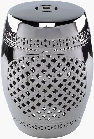 Surya Auburndale 18"H Ceramic Garden Stool - Stylish Outdoor Accent For Modern Patios & Gardens Top, Metallic ,Silver,Base, Metallic ,Silver Ceramic,Ceramic Adl-007