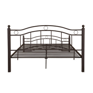 English Elm Queen Iron Platform Bed Camelback Headboard Geometric Finial Posts Victorian Loft Style Copper 63298.00HMCOP-Q