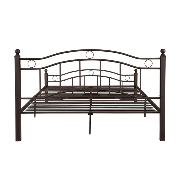 English Elm Queen Iron Platform Bed Camelback Headboard Geometric Finial Posts Victorian Loft Style Copper 63298.00HMCOP-Q