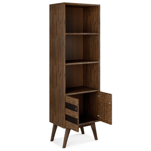 English Elm Clarkson Solid Acacia Bookcase with Storage — Rustic Aged Brown Finish, Adjustable Shelves & Doors B136P158776