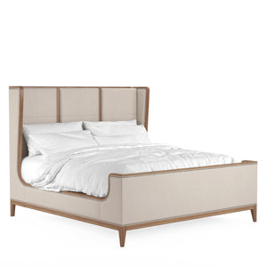 A.R.T. Furniture Passage California King Upholstered Bed In Natural Oak - Luxurious Velvet, Transitional Style Design Beige, Brown Ash Solids,Knotty Oak Veneers,Foam,Fabric,Metal 287147-2302