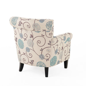English Elm Jasmine Floral Upholstered Club Chair with Tapered Birch Legs and Tonal Piping Detail 52052.00WBLU