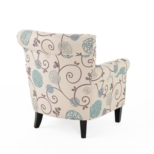 English Elm Jasmine Floral Upholstered Club Chair with Tapered Birch Legs and Tonal Piping Detail 52052.00WBLU