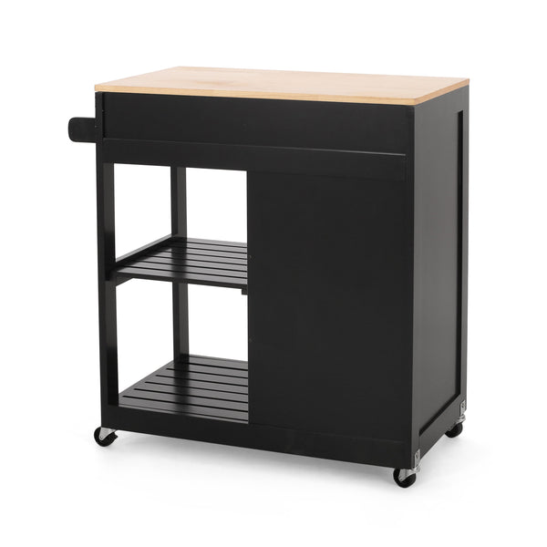 English Elm Christopher Knight Home® - Kitchen Island Cart with Solid Wood Top, 32" Wide Mobile Kitchen Cart with Cabinet, Drawer, Towel Rack on Locking Wheels 67754.00NATBLK
