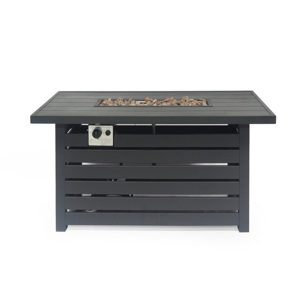English Elm Rectangular Iron Propane Fire Table with Hidden Tank Storage and 30000 Btu Output 66597.00BLK-30K