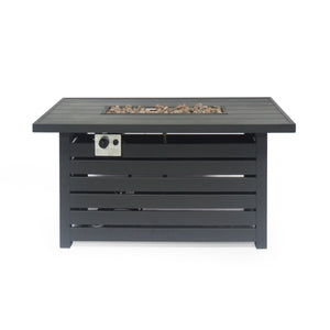 English Elm Rectangular Iron Propane Fire Table with Hidden Tank Storage and 30000 Btu Output 66597.00BLK-30K