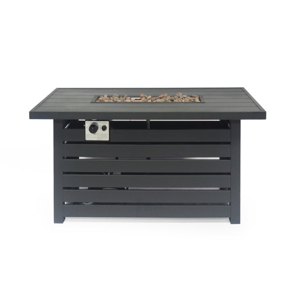 English Elm Rectangular Iron Propane Fire Table with Hidden Tank Storage and 30000 Btu Output 66597.00BLK-30K