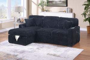 English Elm Modern Corduroy Sectional Sleeper Sofa with Storage Chaise Usb Port and Drop Table B011S02174