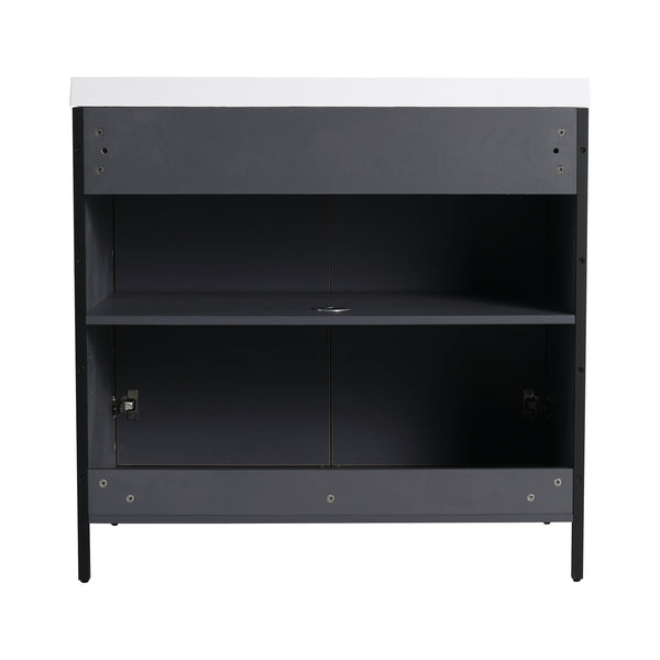 English Elm 36" Freestanding Bathroom Vanity Modern 36 Inch Plywood Cabinet with Soft-Closing Hinges & Shelf W999P251007
