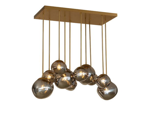 Sunpan DIONIS Chandelier - Modern Rectangular Lighting with Hand-Blown Glass & Brushed Gold Frame Elegance 112421