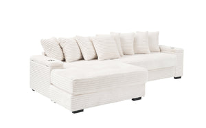 English Elm 111.4-inch corduroy L-shaped sofa with reversible chaise, armrest cup holders, lockers, sturdy frame Beige W1278S00103