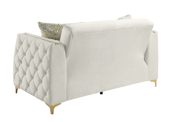 English Elm Lippa Quilted Sleeper Loveseat with Gold Steel Legs Storage and Foam Cushion Seat Off White B009S02229