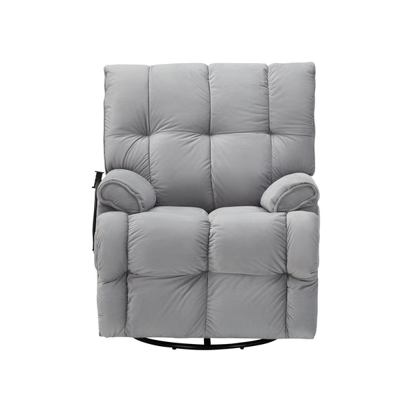 English Elm Single Teddy Upholstered Recliner Chair with Solid Wood Frame, Sponge Cushions & Phone Stand, Adjustable Back to 150° Gray W1278P212863