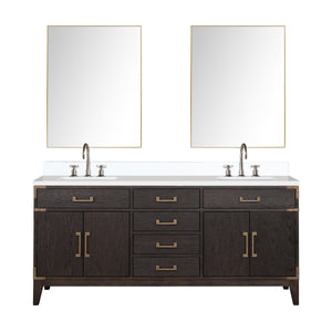 English Elm Brown Oak 72 in Double Bath Vanity with Cultured Marble Top, Chrome Faucet Set & Dual 34" Mirrors B2731S01862