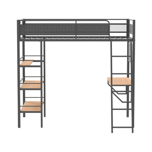 English Elm Metal Full Over Twin Bunk Bed with Integrated Desk Powder Coated Steel Frame Matte Black B016P464473