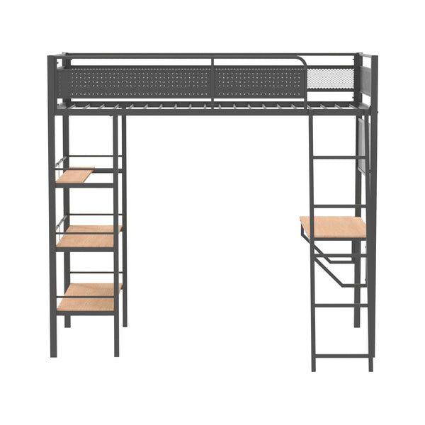 English Elm Metal Full Over Twin Bunk Bed with Integrated Desk Powder Coated Steel Frame B016P464475