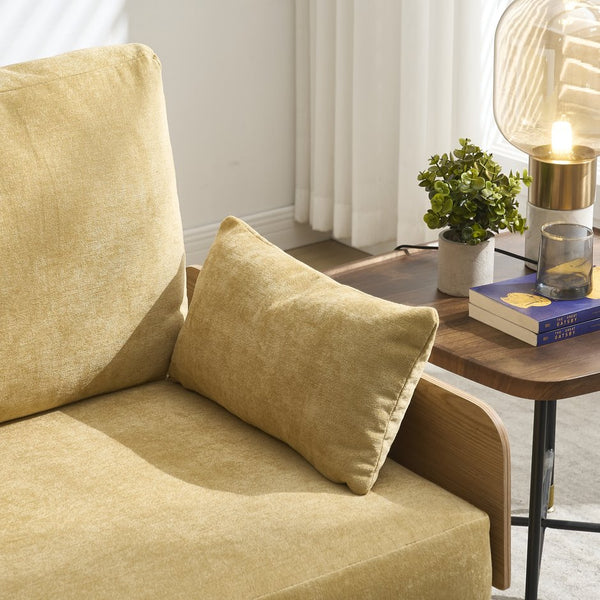 English Elm Foldable mid-century sleeper sofa bed recliner 3-in-1 convertible for small spaces with pillows and storage Mustard yellow W395P290559