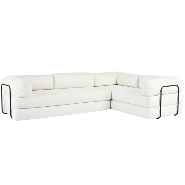 English Elm U_style Modular Corduroy Sectional Sofa Converts to Guest Bed for Apartment Living Beige WY000463AAA