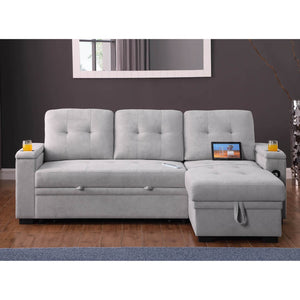 English Elm Woven Fabric Reversible Sleeper Sectional Sofa With Storage Chaise & Usb Ports For Modern Living B016S00042-GIGA