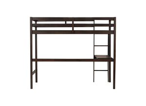 English Elm Twin High Loft Bed with Built-In Desk & Ladder, Espresso Rubberwood, Safety Guardrail, Space-Saving 90 W504P283513