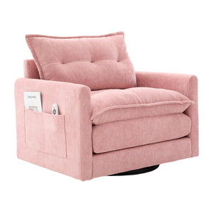 English Elm UNITED Swivel Barrel Chair with Chenille Upholstery, 360° Smooth Rotation, Padded Arm Comfort and Side Pockets for Living Room Relaxation Pink W1568P290091