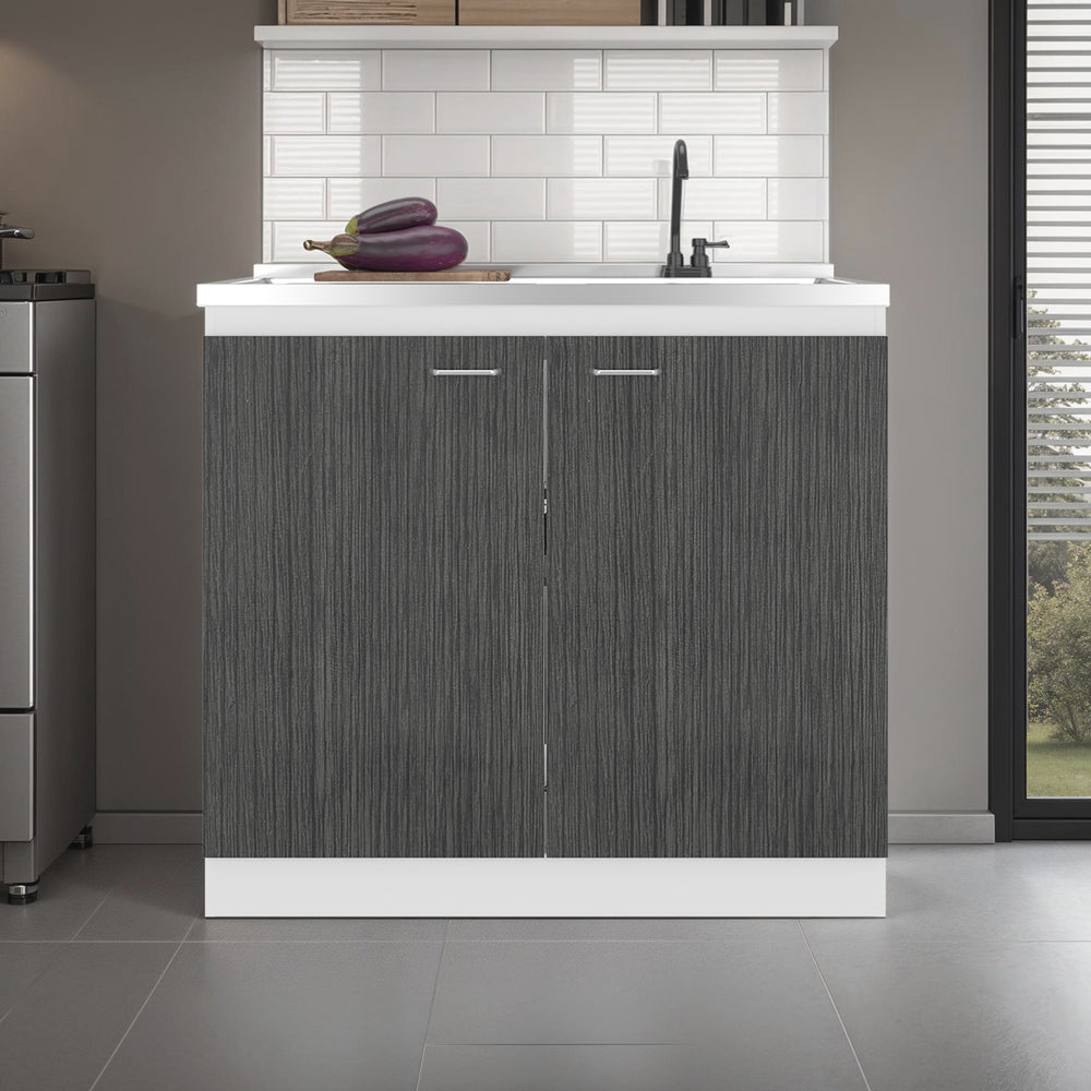English Elm Utility Sink Base Cabinet with Two Doors Shelved Storage White Oak Laundry Room B097S00261