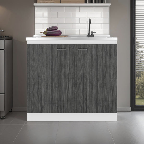 English Elm Utility Sink Base Cabinet with Two Doors Shelved Storage White Oak Laundry Room B097S00261
