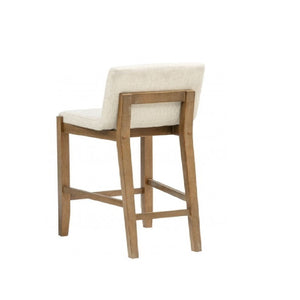 English Elm Solid Wire-brushed Wood Counter Stools Set of 2 with Flax Cushion for Kitchen Island B011P474549