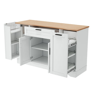 English Elm Trexm Multifunctional Sideboard with Pull Out Bottle Rack Adjustable Shelves Kitchen Storage White XW000026AAK