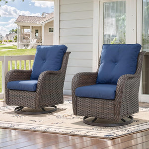 English Elm Outdoor Swivel Rocker Patio Chairs Set of 2 Wicker Swivel Seats with Cushions, UV‑Resistant, 350lb Capacity, Dark Brown W349P253795