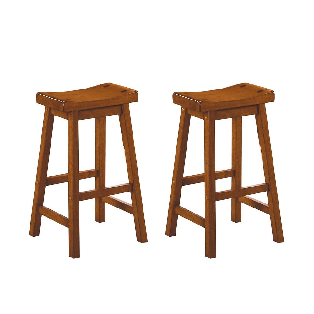 English Elm Wooden Saddle Seat Backless Counter Stools Solid Oak Set of 2 for Kitchen Islands B056P417111