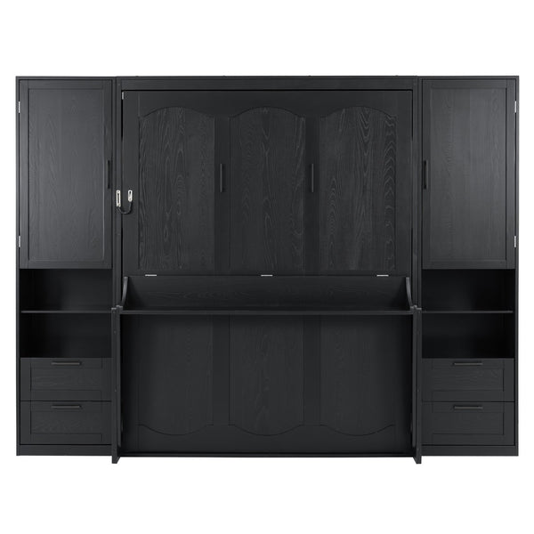 English Elm Queen Murphy Fold Down Wall Bed with Wardrobe Drawers and Shelves for Guest Rooms LP000909AAB