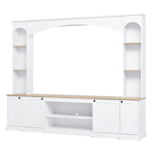 English Elm Arched Farmhouse Entertainment Center with Open Shelving for Living Room White N721S000063K