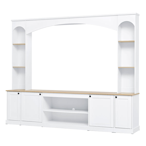 English Elm Arched Farmhouse Entertainment Center with Open Shelving for Living Room White N721S000063K