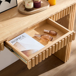English Elm 59.05'' Matte Finish Console Table Curved Top Striped Legs Slim Entryway Foyer Natural W876P439955
