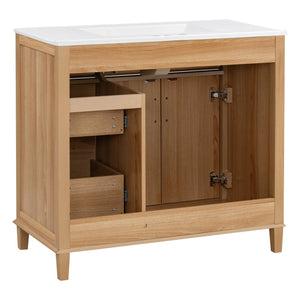 English Elm [video] 36 Inch Freestanding Bathroom Vanity with Ceramic Sink and Soft Close Storage N759P395344N