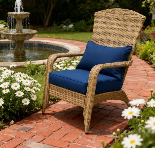 English Elm Soft Cushioned Wicker Adirondack Patio Chair with Tall Curved Back and Wide Armrests T3971P417344