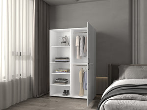 English Elm Tunica Modern Engineered Wood Armoire with Metal Hanging Rod and Durable Finish for Bedroom White B092S00288